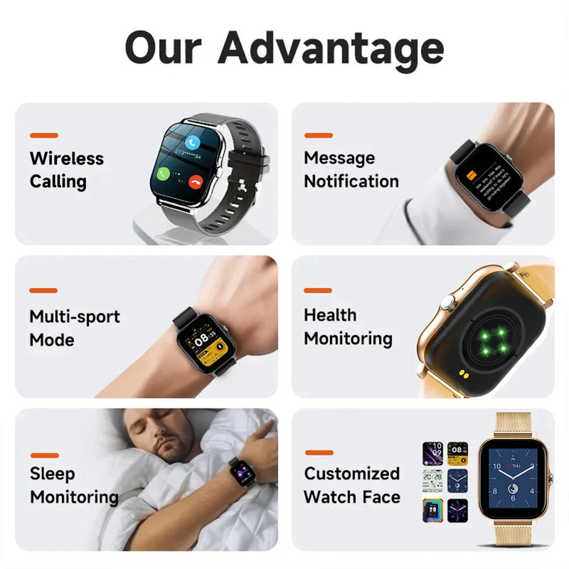 Smart Watch para homens e mulheres. Tela de toque completa, esportes, fitness, bluetooth e chamadas.