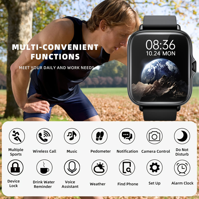 Smart Watch, tela de toque total de 4,65 cm com mensagem, resposta, chamada, monitoramento do sono, pedômetro esportivo, alertas de informações, para telefones iPhone Android, smartbands Fitness Watch para mulheres e homens.